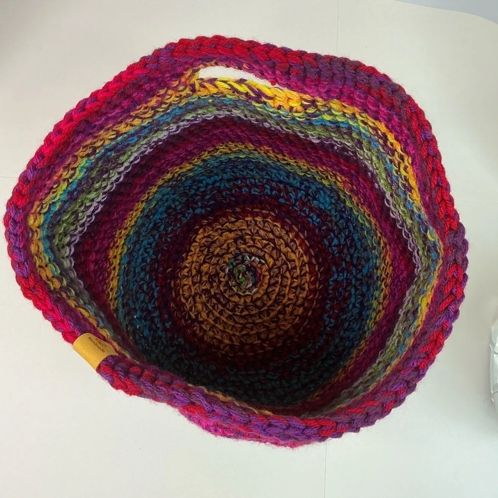 Handcrafted Multicolor Crochet Scrap Woven Tote Bag Basket Storage Handmade Knit